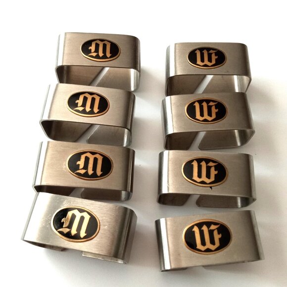 8 Monogram "M" or "W" Napkin Ring / Holder Vintage Tablecloth Thanksgiving Table - Picture 1 of 10